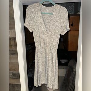 Alya Short Sleeve Fit and Flare Gray Sweater Dress